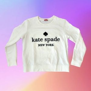 Kate Spade White Black Embroidered Logo Crew Neck Long Sleeve Sweatshirt